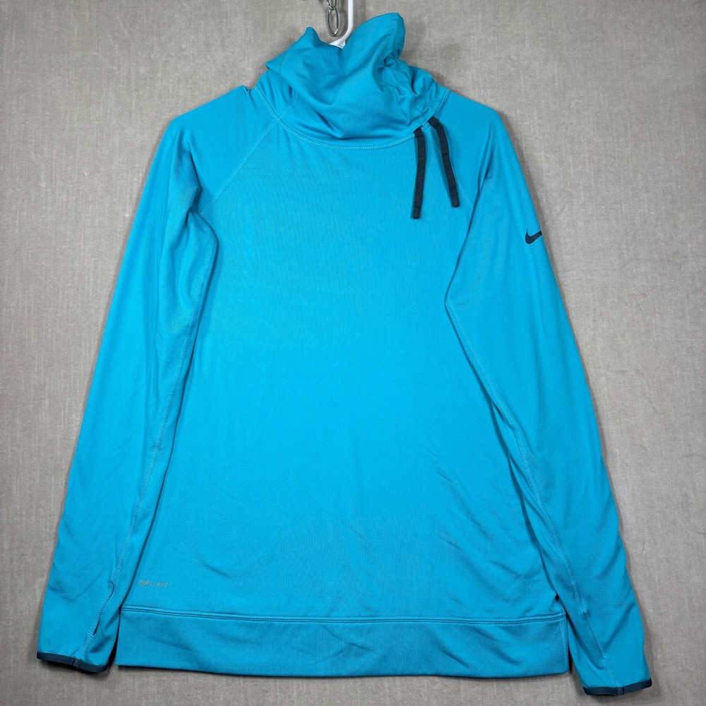 Nike Pro Dri-FIT Womens‎ L Cowl Neck Thumbhole Long Sleeve Training Top Blue